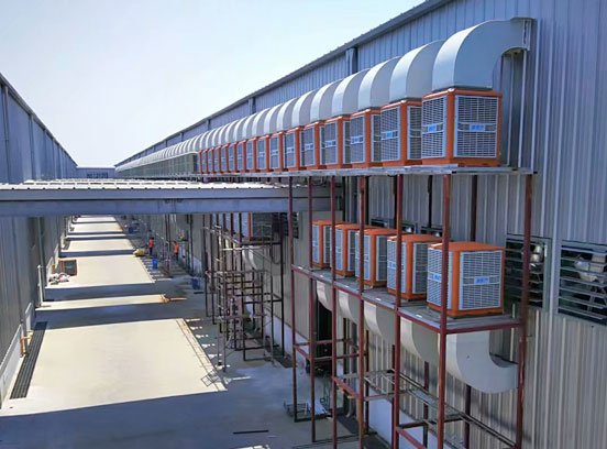 東莞清溪速遞（dì）倉庫（kù）蒸發式降溫機組+導向風機組合降溫通風工程